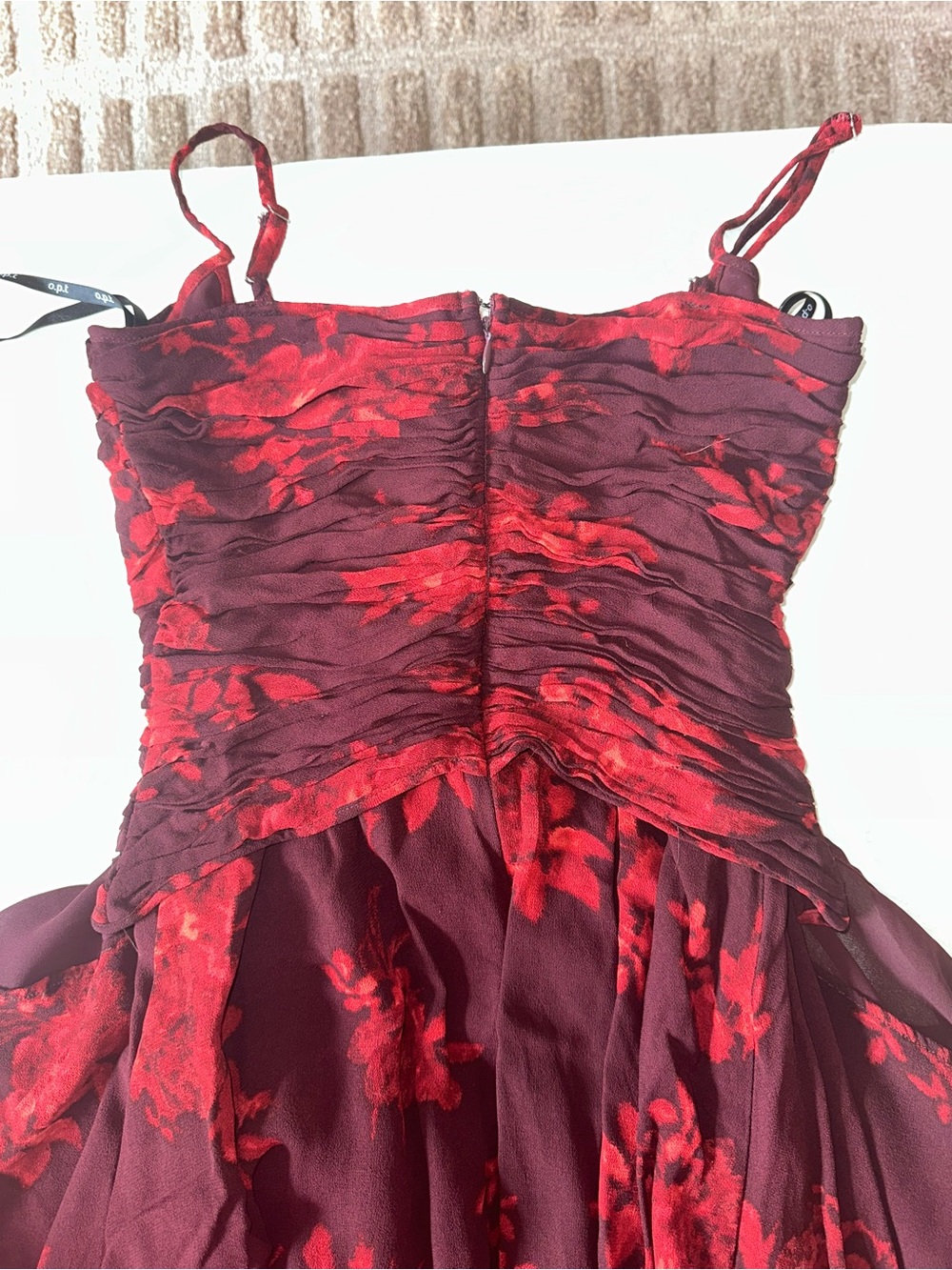 Few Moda Corinne dress - Crimson Floral - Red Floral Maxi Dress w Ruching - Picture 6 of 7